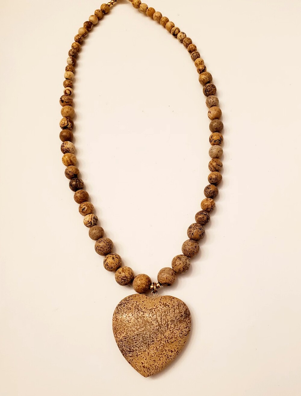 LEE SANDS Picture Jasper Stone Heart Pendant Necklace, 17 Inch Large Heart